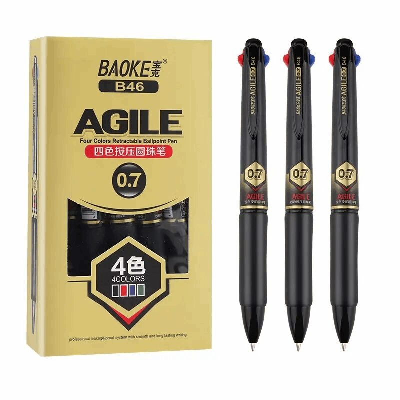 Ручка кулькова автоматична 0.7 мм, 4-колірна з грипом Agile Baoke (B46)